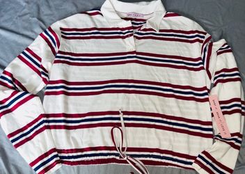 NWT long sleeve red, white & blue polo style top with draw string waist really cute  Sz Med/Lg