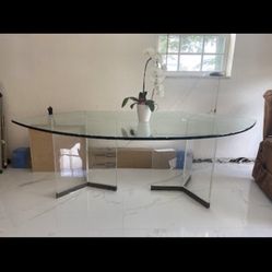 Lucite dining Table/ Desk , Ghost, Clear ,Glass base 