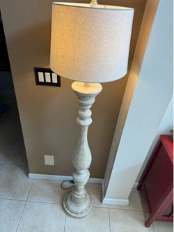 Tall Distressed Farmhouse Floor Lamp with Linen Drum Shade