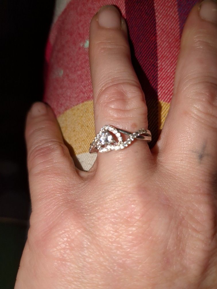 Silver Heart Diamond Ring