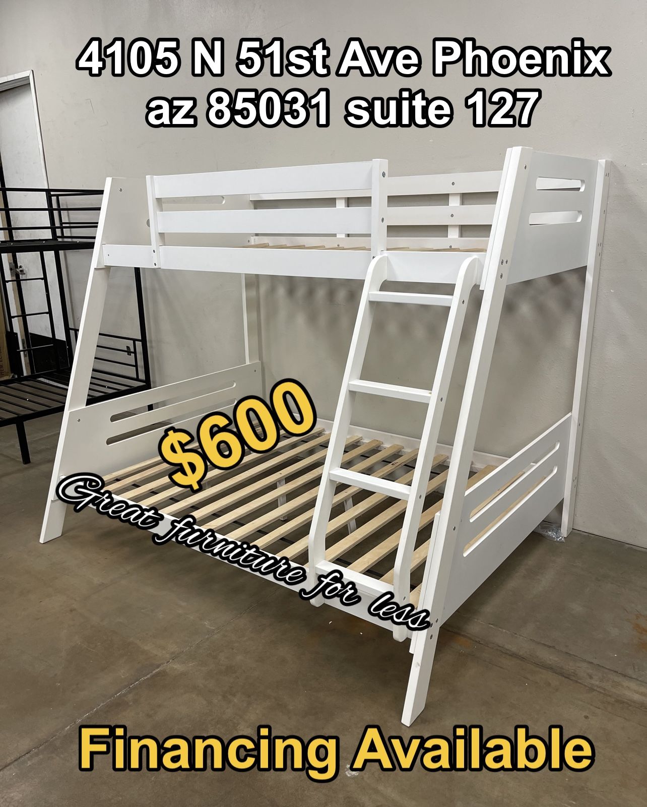 Bunk Bed Twin Over Full White Wood Brand New
