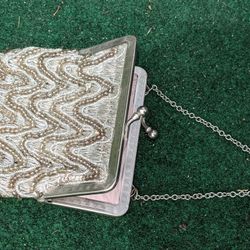 Silver Beaded Clutch Vintage Purse