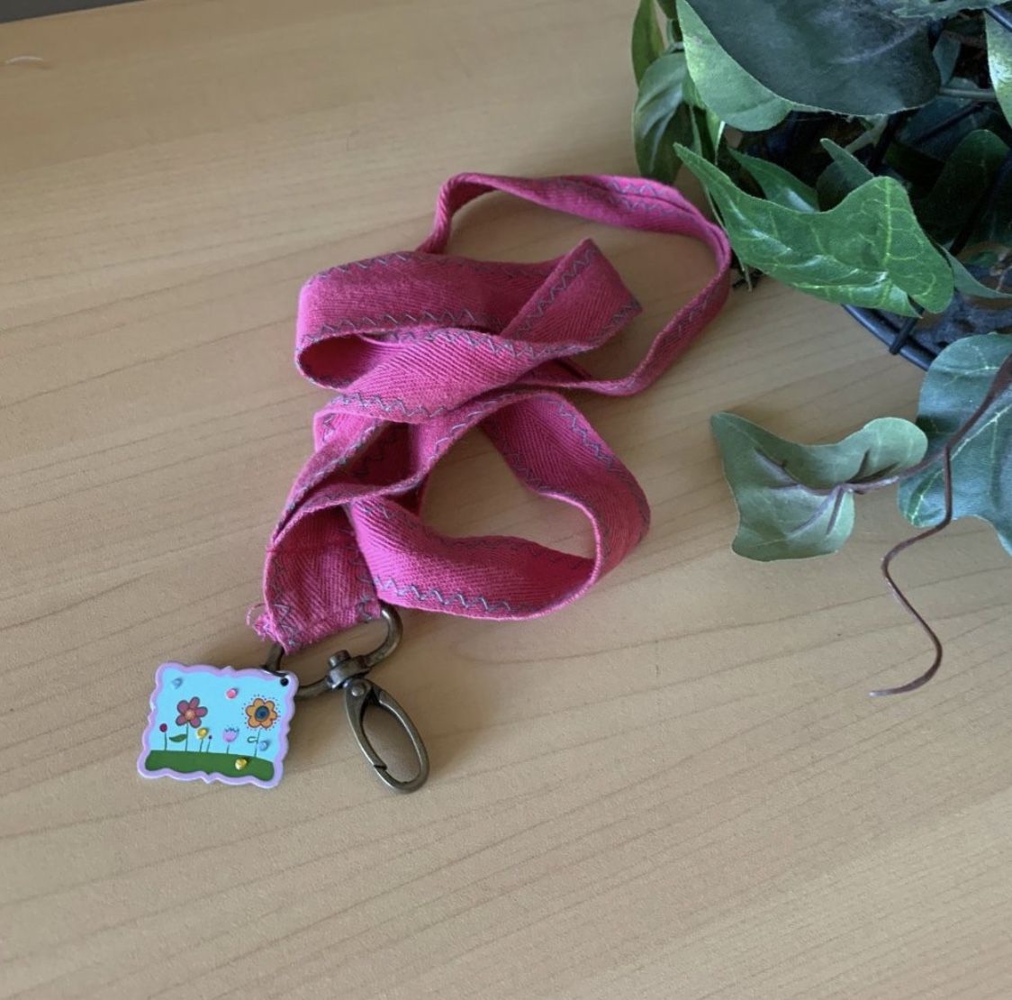 Natural Life Pink Lanyard ID Wallet w/ Flower Charm