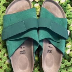 Birkenstock Kyoto Nubuck Suede Leather Green Sz 38 Classic Preppy Casual