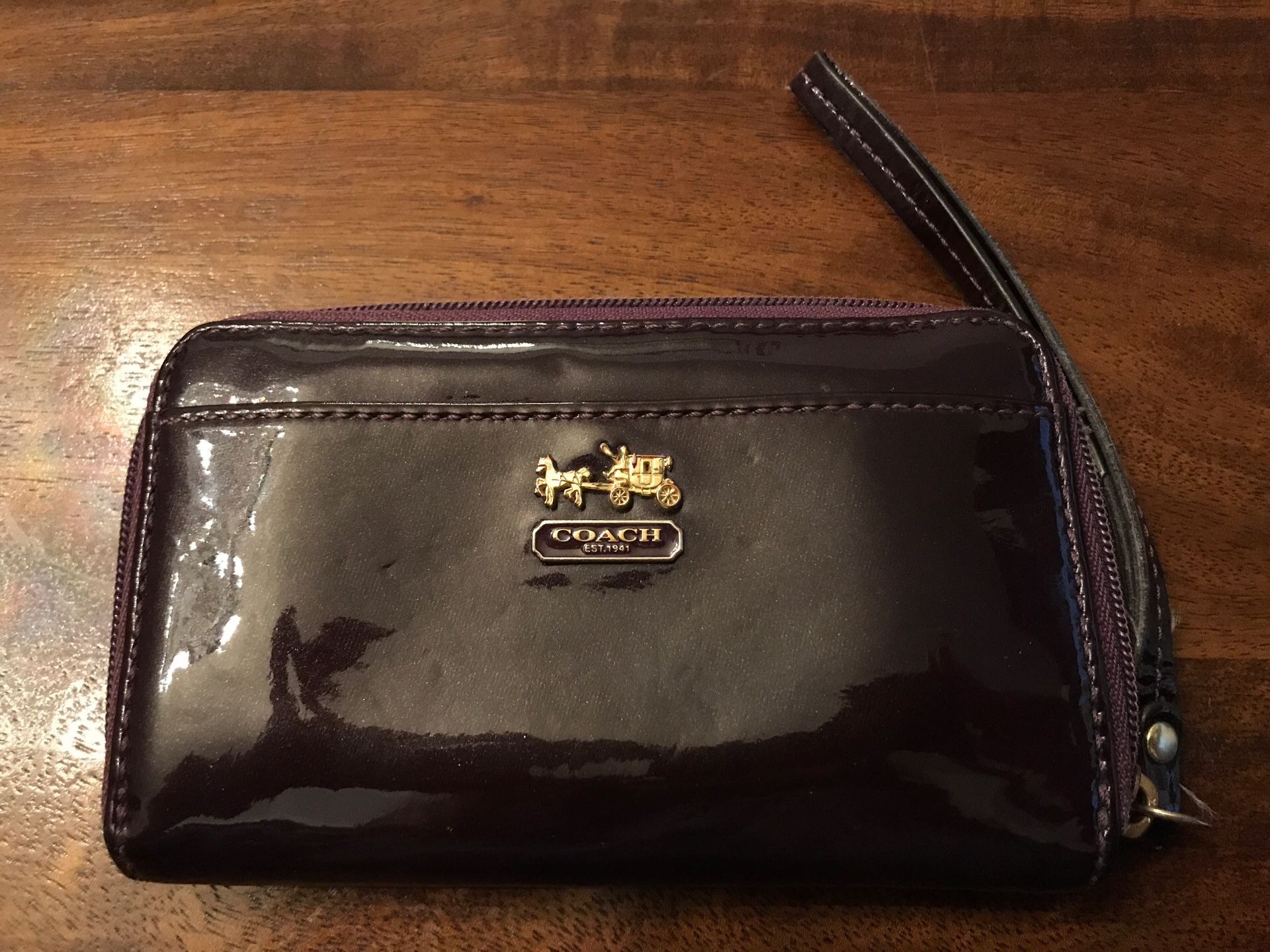 Coach small zip deep purple glossy wallet