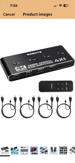 Brand New 4 Port KVM HDMI Switch 4K@60Hz with 4 HDMI Cables & USB Cables