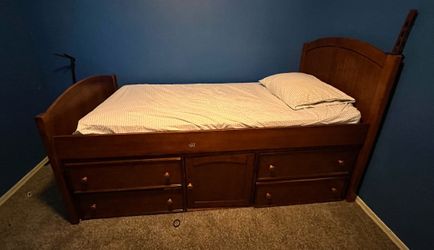 Twin bed with drawers and storage