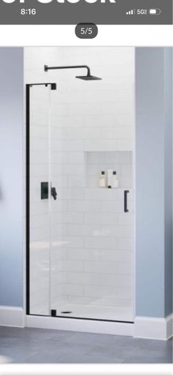 Delta Wilder 30 to 36 in. W × 71-3/4 in. H Frameless Pivoting Shower Door in Black with 1/4 in. Clear Glass