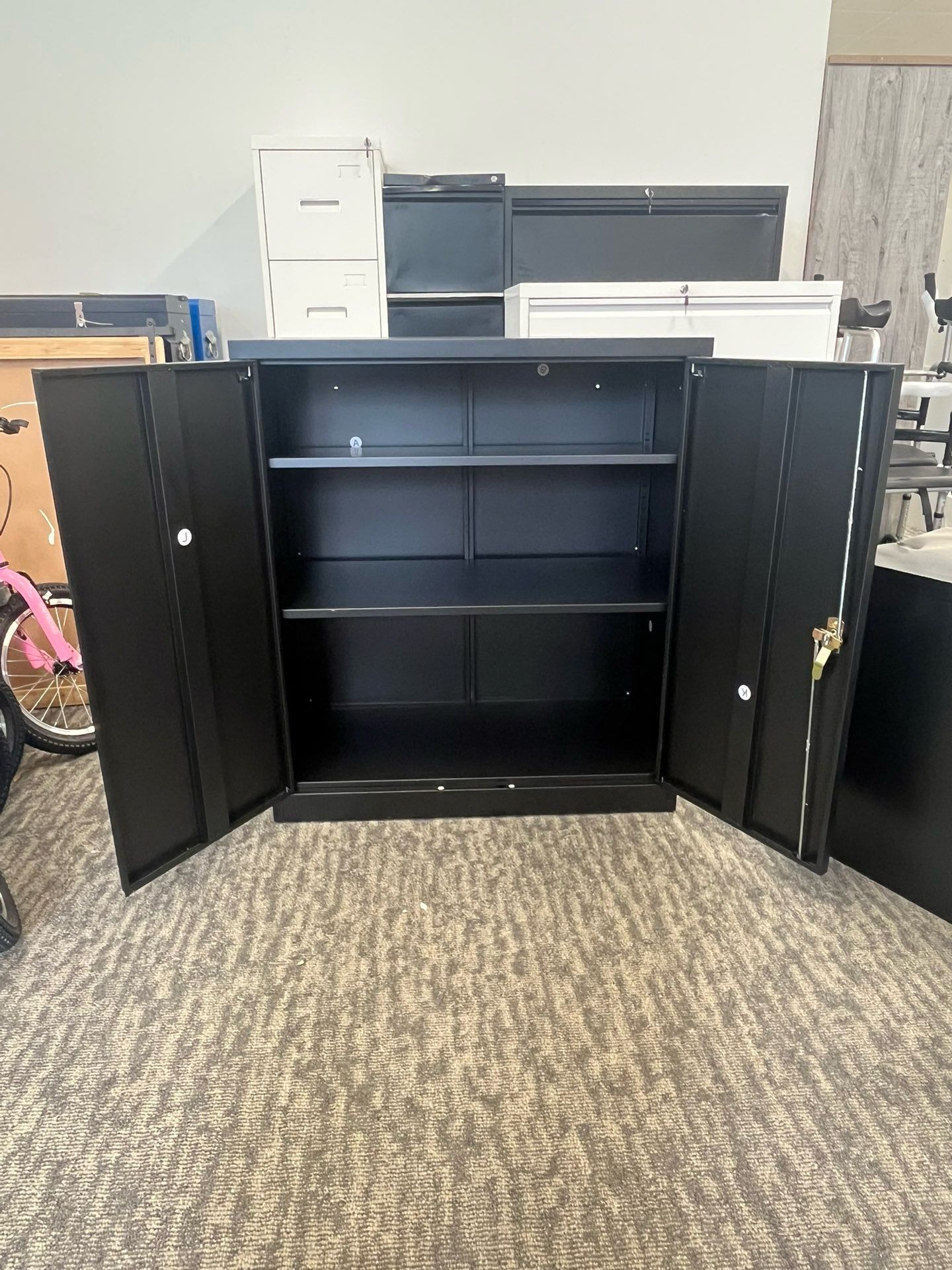 Storage Cabinet-36” Tall Steel File Cabinets with Lockable Doors and Adjustable Shelves-Black Steel Storage Cabinet for Home Office, School, Garage -