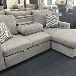 Light Grey Sleeper Sectional W/ Storage Chase