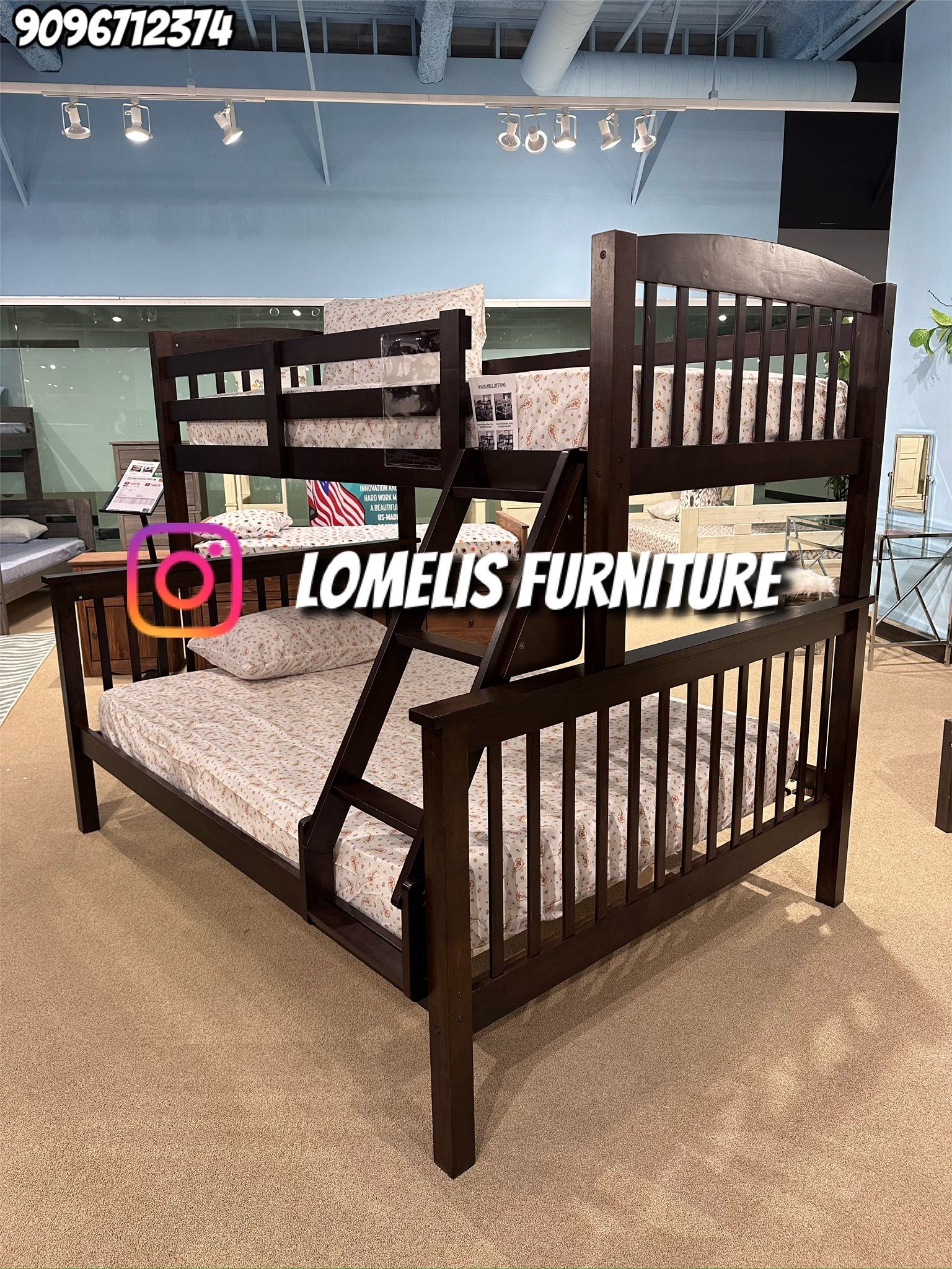 Twin/Full Expresso Bunk bed w. Ortho Mattresses Included