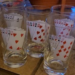 
Vintage Mid century (1960's) Poker Playing Card Highball Glasses Tumblers Set of 5 