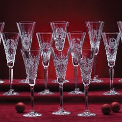 Waterford - 12 Days Of Christmas Champagne I Flutes With Chest