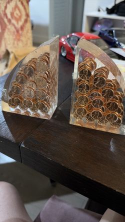 vintage mid-century modern lucite penny bookends