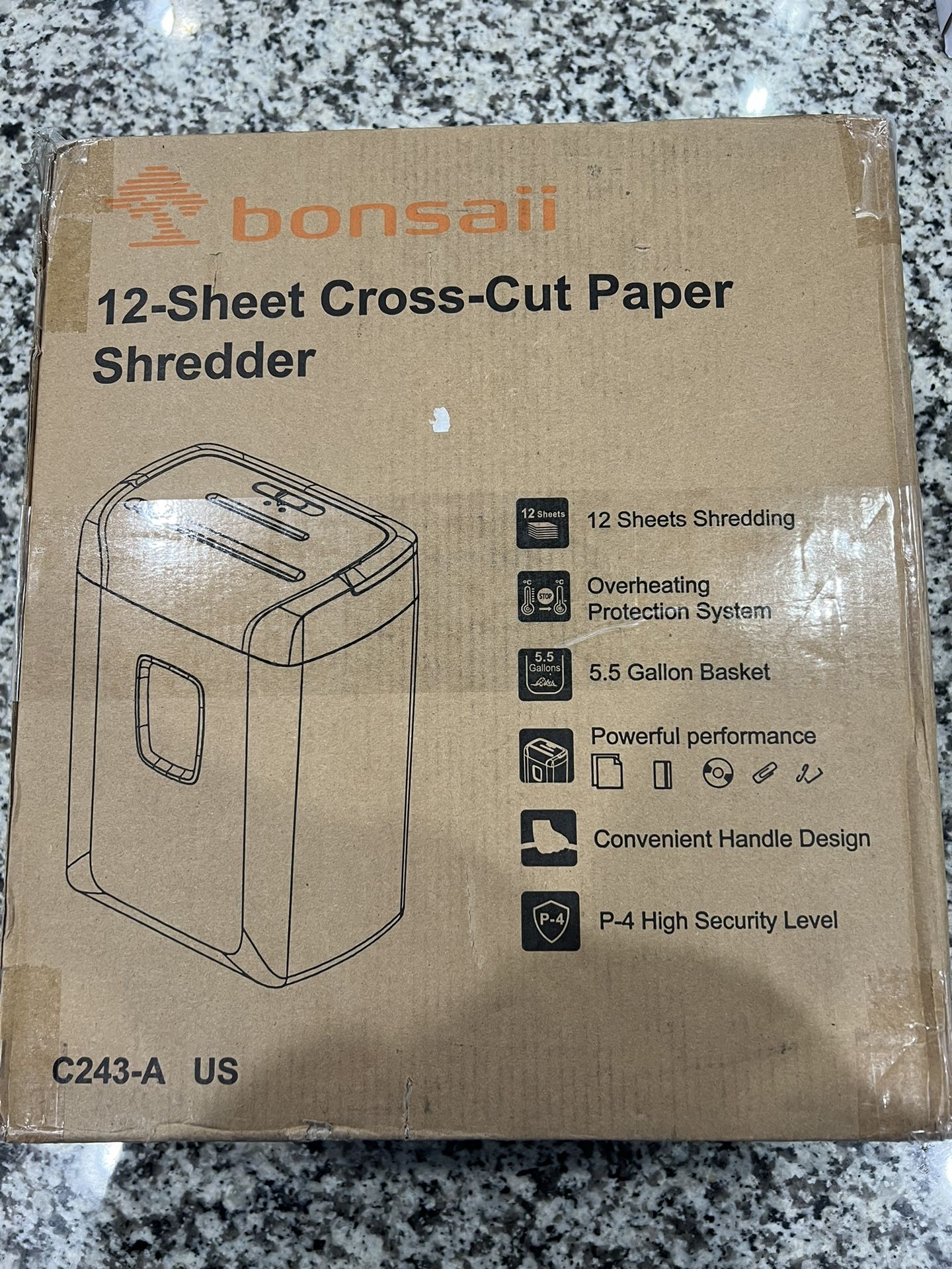 Bonsaii 12-Sheet Cross Cut Paper Shredder Heavy Duty 5.5 Gal Bin for Home Office