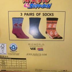 Naruto Shippuden 3 Pair Men's Crew Socks Fits Sock Size 10-13, Shoe Size 8-12.... CHECK OUT MY PAGE FOR MORE ITEMS