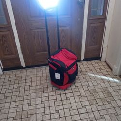 TCL Cool Carry Cooler 36 Can Capacity Red And Black On Wheels Pull Handle Zipper Close 