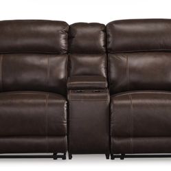 VonKurt Power Leather Reclining Modular Loveseat with Console