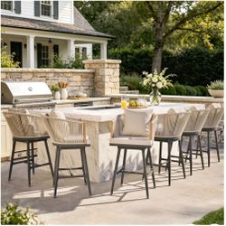 Set of 6 Counter Height Swivel Stools, 24.4" H Rattan Woven Counter Stools with Wood Armrests, 360° Swivel Design for Kitchen, Bar and Living Area, Be