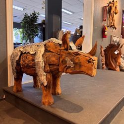 Driftwood Armored Rhino Sculpture