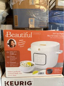 NEW Beautiful 14-Cup Digital Rice & Grain Cooker by Drew Barrymore – White