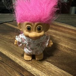 Vintage Small Troll In Pink Dress