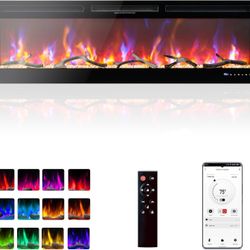 50 Inch Smart WiFi Electric Fireplace Recessed or Wall Mounted, 750W/1500W Fireplace Heater and Linear Fireplace with App & Remote Control, 12 Adjusta