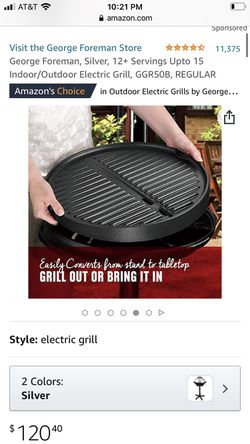 George Foreman 15-Serving Indoor/Outdoor Electric Grill, Silver, GGR50B 