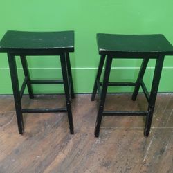 (2) SADDLE STOOLS WOOD WOODEN 28"