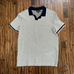 Banana Republic Luxury Performance Pique Polo Shirt Grey/Navy Size Medium