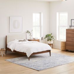 West Elm Modern Show Wood Bed – Queen – Chenille Tweed and Walnut