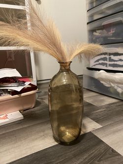 Large Glass Vase  With Pampas Grass