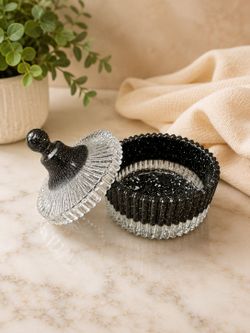 Black Glass Ashtray with Decorative Lid