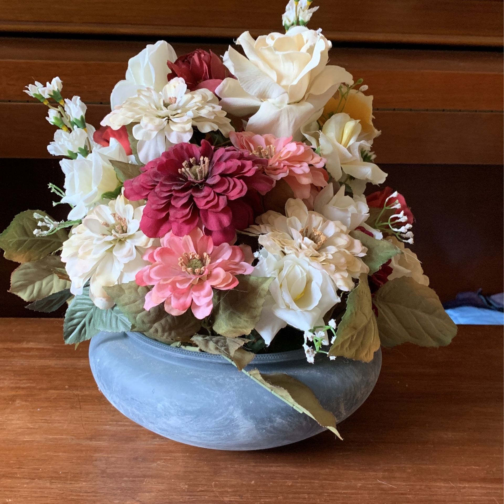 Silk Flowers Arrangement In A Glass Bowl