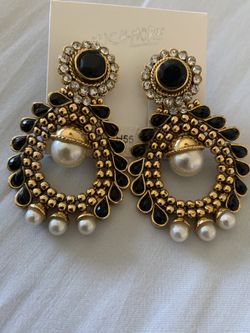 Indian Traditional Black And Gold Earrings