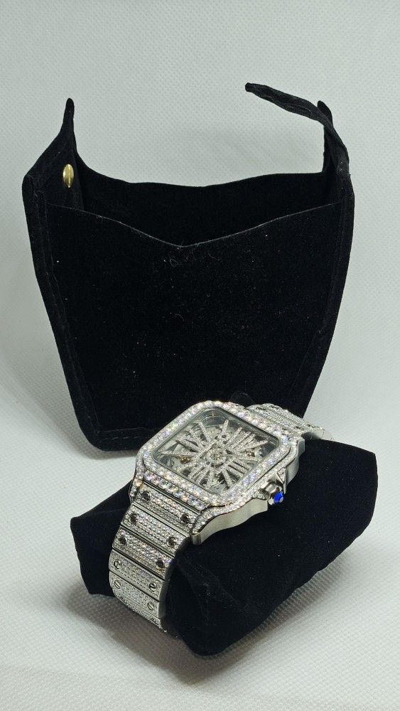 Skeleton Moissanite Watch Atomatic Movement With Genuine Moissanite 100% Authentic