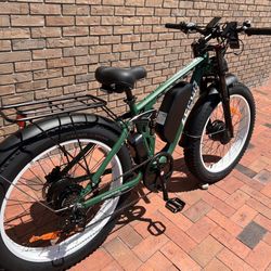 Dual Motor 52 Volt/2000 Watt Fat Tire Electric Mountain Bike 37 Mph, Full Suspension, w USB, 