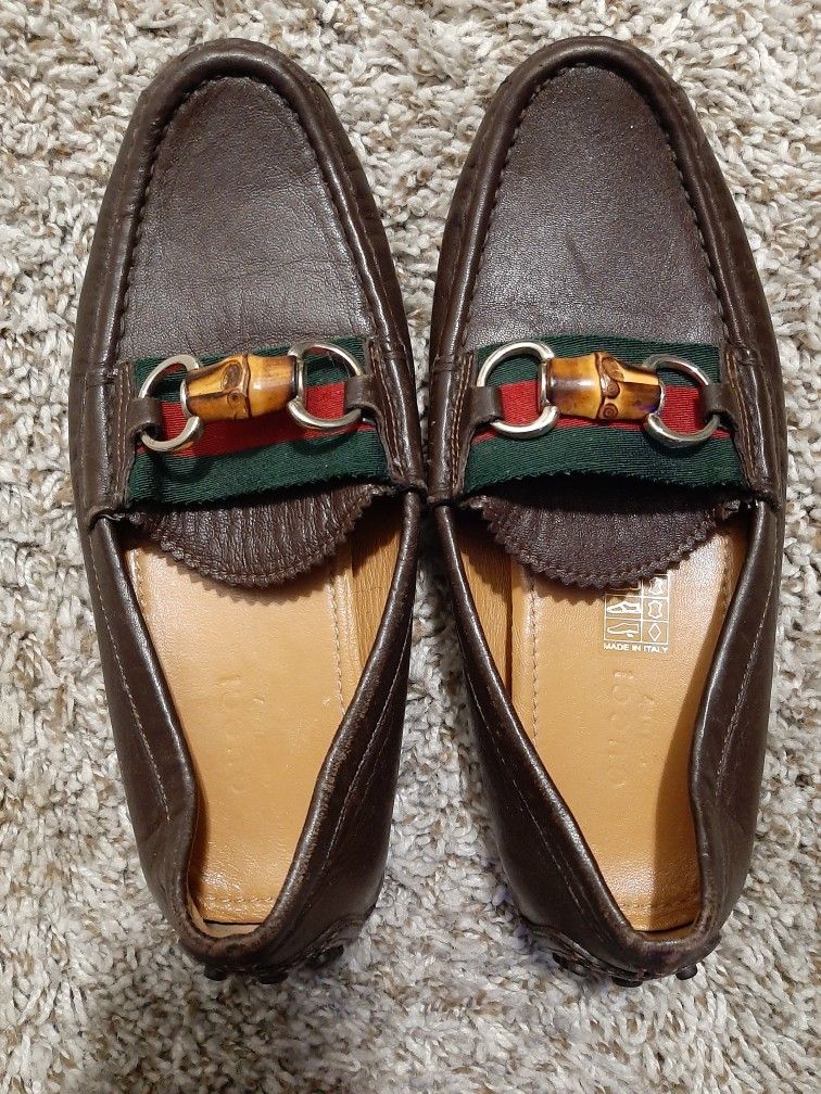 Women's/Girl's Gucci Leather Drivers With Bamboo Horsebit Accents