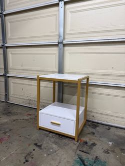 White and Gold Nightstand with Drawer