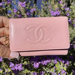 Chanel Pink Caviar Leather Keyhole Wallet