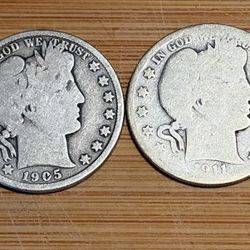 4 BARBER HALF DOLLAR 90% SILVER COINS!! 1905-S 1912-D ETC!!