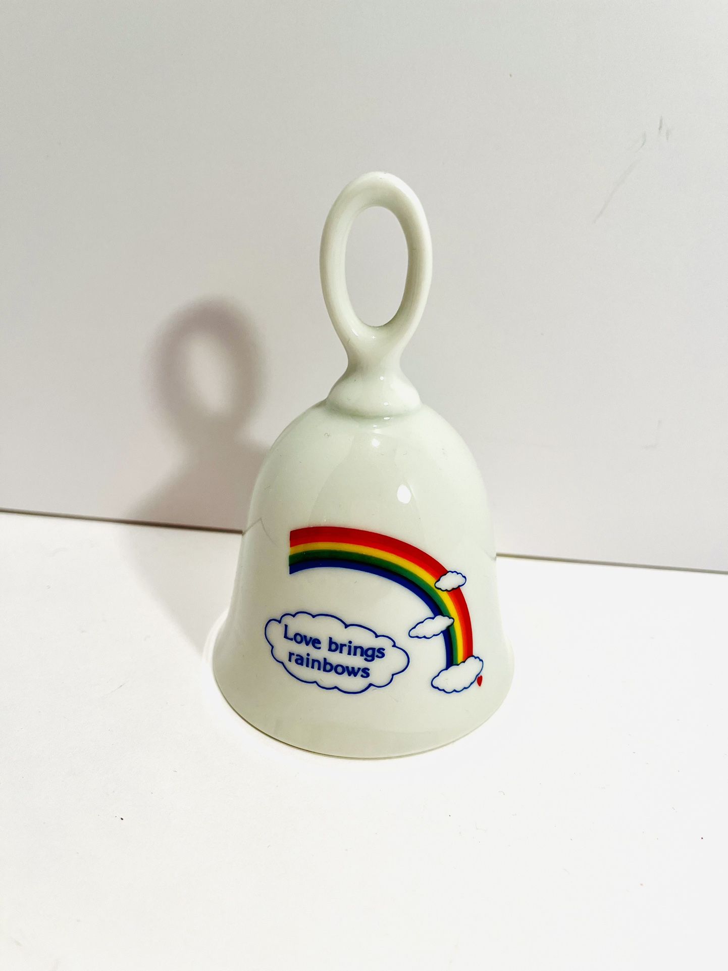 1980s Style Papel California Porcelain Bell Love Brings Rainbows - 4.5” Tall