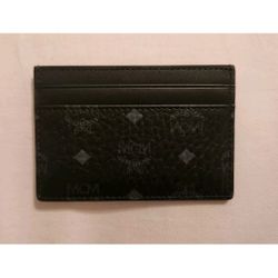 BRAND NEW MCM Visetos Original Black Leather Card Case Holder Wallet
