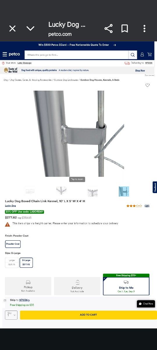 Lucky Dog Boxed Chain Link Kennel, 10' L X 5' W X 4' H