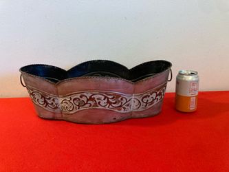 18” x 9” x 6”H Metal Planter w/ Embossed Design & Side Handles Bin Basket