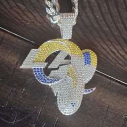 LA Rams Iced Out Rhinestone Pendant Necklace