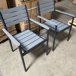 Outdoor Stackable Dining Chair, Patio Chair Set of 2, Aluminum Frame with Wood Plastic Composite Seat and Back, All Weather for Patio, Garden, Lawn, D