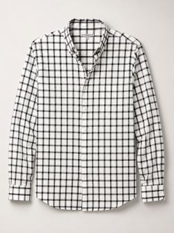 Express Fitted Men’s Dress Shirt White Black Check Plaid Medium