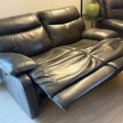 USED LEATHER DARK BROWN RECLINER SOFA AND LOVESEAT 