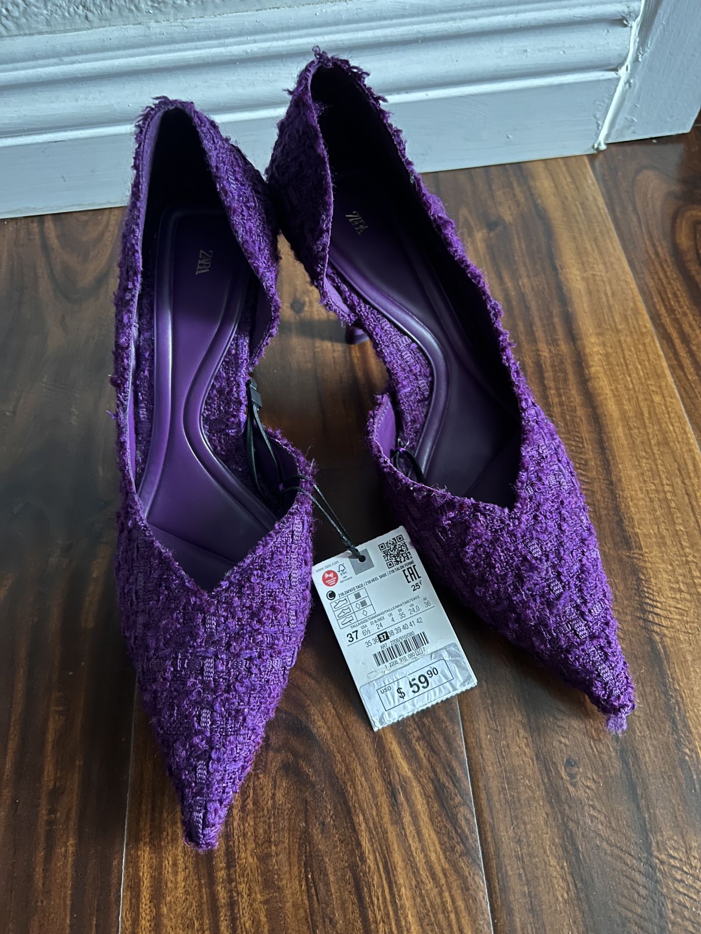 Brand New Zara High Heels Frabric Tweed Shoes Pump for Sale in